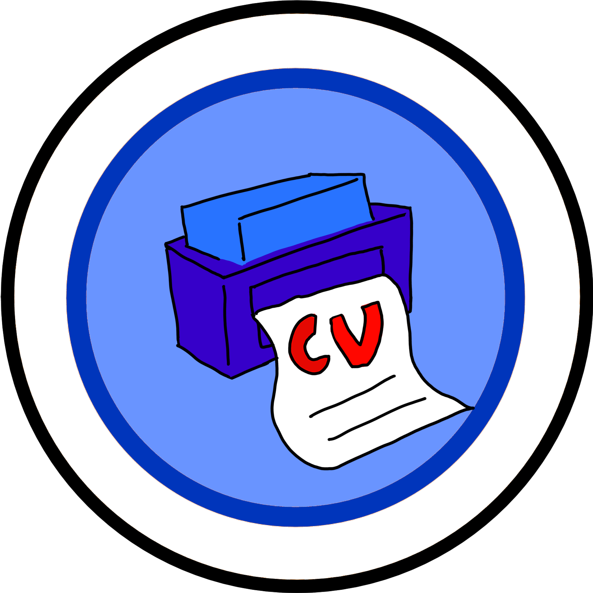 A small logo representing CV-generator - consists of a printer printing out a piece of paper with CV written on it.